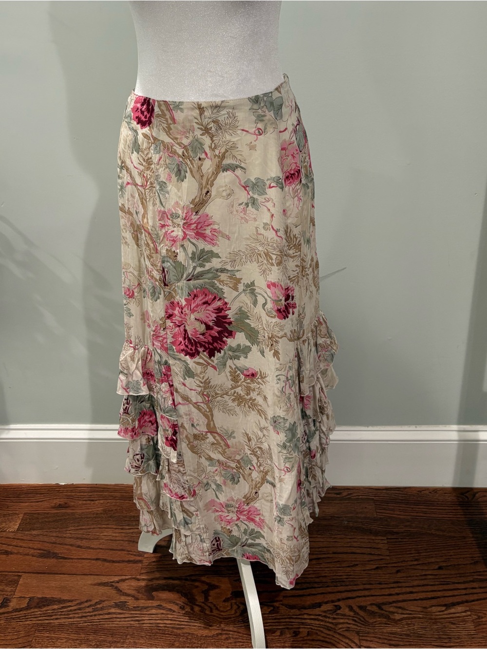 J. Jill Cream Maxi Skirt with Pink Floral Print